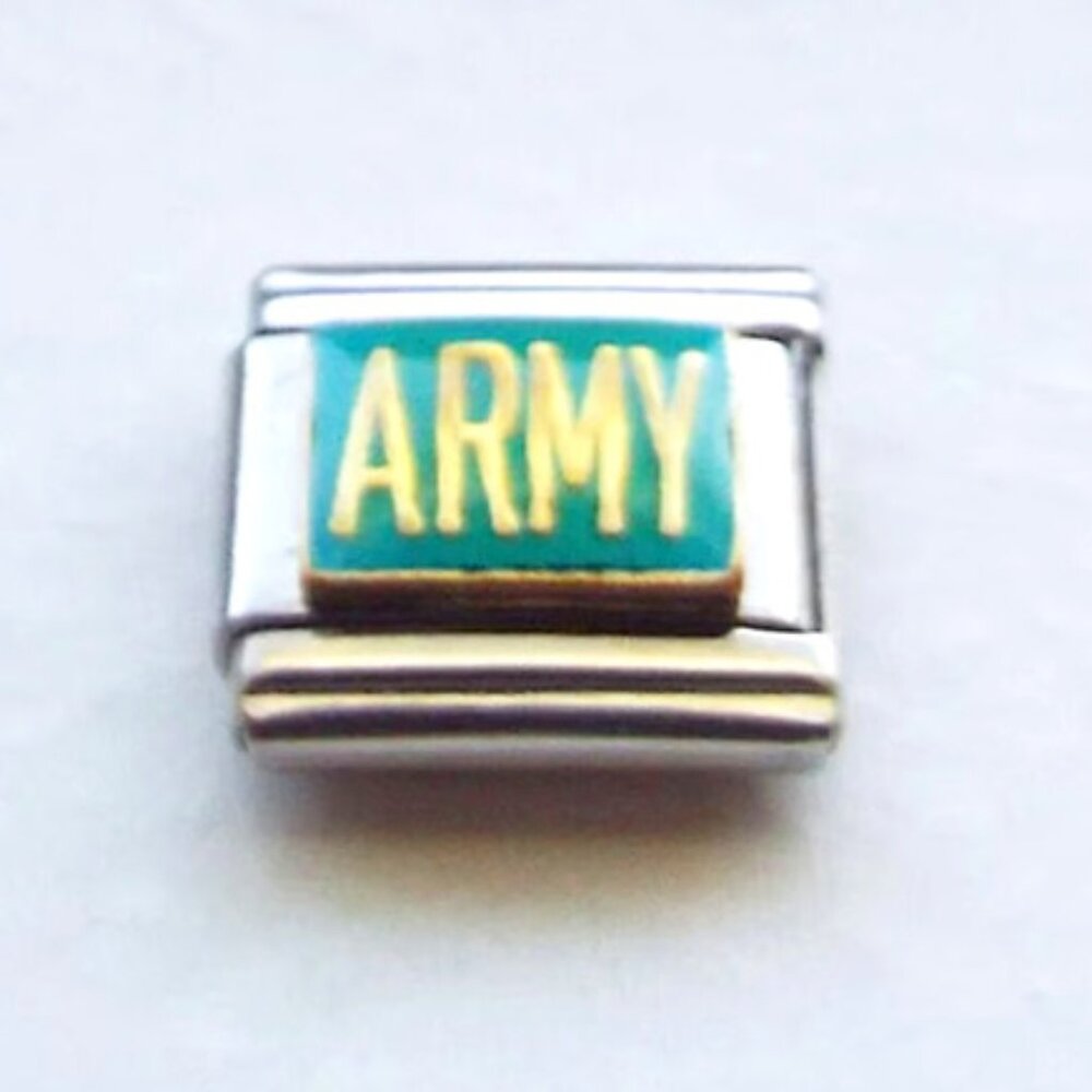 Army on green enamel 9mm stainless steel italian charm bracelet link new